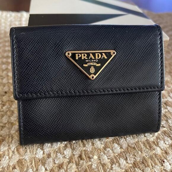 Prada double sided black card or coin wallet black leather - Picture 1 of 12